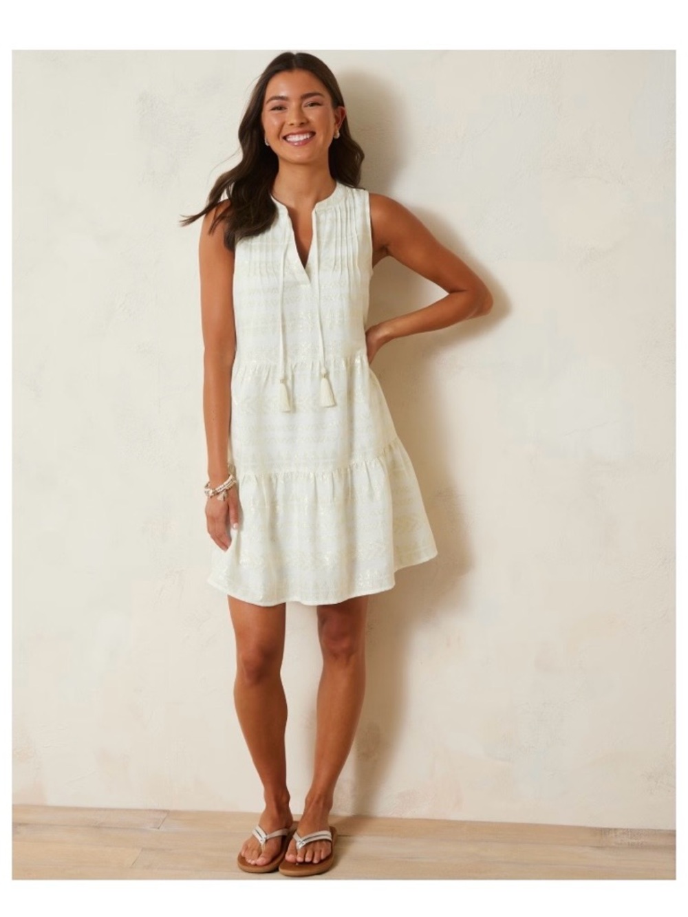 Tommy Bahama Sleeveless Tiered Coverup Dress in Cream